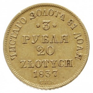 3 ruble = 20 złotych 1837 П-Д / СПБ, Petersburg, złoto ...