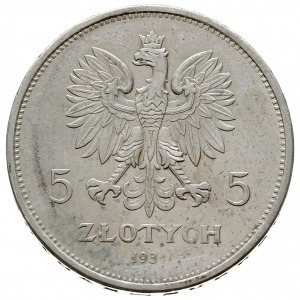 5 złotych 1931, Warszawa, Nike, Parchimowicz 114d, pięk...