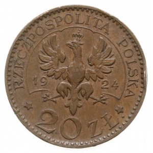 20 złotych 1924, Warszawa, Monogram II RP w wieńcu, brą...