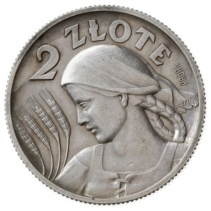 2 złote 1927, Warszawa, Głowa kobiety z kłosami, na rew...