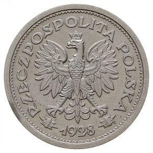 1 złoty 1928, Warszawa, nominał w wieńcu z gałązek dębo...