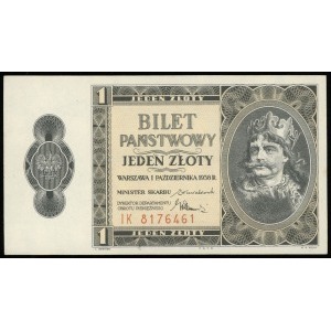 1 złoty 1.10.1938, seria IK, numeracja 8176461, Lucow 7...