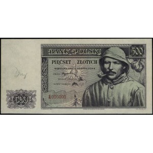 500 złotych 15.08.1939, seria A, numeracja 000000, Luco...