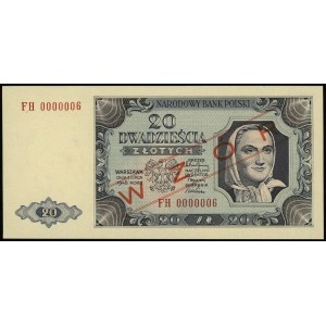 20 złotych 1.07.1948, seria FH, numeracja 0000006, obus...