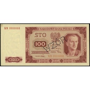 100 złotych 1.07.1948, seria KM, numeracja 0000068, bez...