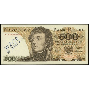 500 złotych 16.12.1974, seria A, numeracja 0000000, fio...