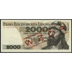 2.000 złotych 1.05.1977, seria G, numeracja 0000031, cz...