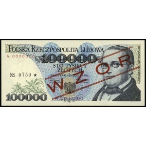 100.000 złotych 1.02.1990, seria A, numeracja 0000000, ...