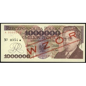 1.000.000 złotych 15.02.1991, seria A, numeracja 000000...