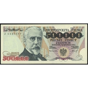 500.000 złotych 16.11.1993, seria Z, numeracja 0380077,...