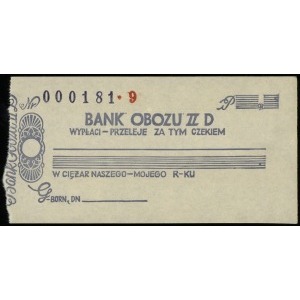 Bank Obozu II D, niewypełniony czek - blanco, numeracja...