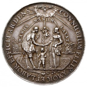 medal zaślubinowy autorstwa Jana Höhna, Aw: Mężczyzna i...