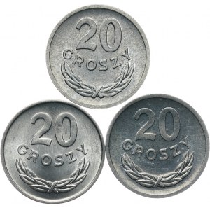 PRL 1944-1989, zestaw 3 monet 20 groszowych 1963, 1970, 1971