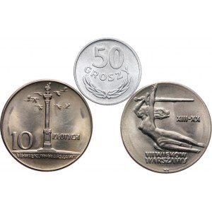 PRL 1944-1989, zestaw 3 monet w menniczym stanie