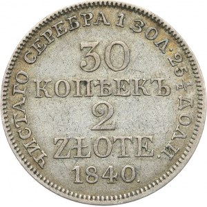 Zabór Rosyjski, Mikołaj I 1825-1855, 30 kopiejek/2 złote 1840, Warszawa, KROPKA PO ROKU