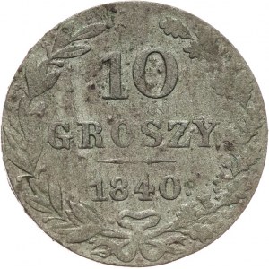 Zabór Rosyjski, Mikołaj I 1825-1855, 10 groszy 1840, Warszawa, KROPKA PO ROKU