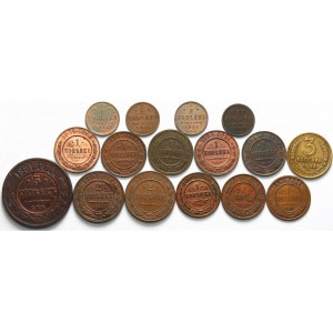 Rosja, zestaw monet miedzianych ½ kopiejki – 5 kopiejek, lata 1875-1936, 16 szt.
