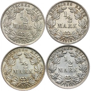 Niemcy, Cesarstwo Niemieckie 1871-1918, zestaw monet półmarkowych z 1916 roku