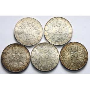 Austria, zestaw 5 monet srebrnych
