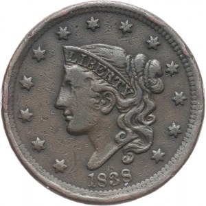 Stany Zjednoczone Ameryki, 1 cent 1838, CORONET CENT, Filadelfia
