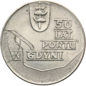 PRL 1944-1989, 10 złotych 1972 50 lat Portu w Gdyni, pęknięty stempel