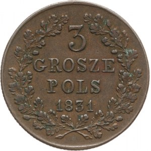 Powstanie Listopadowe 1830-1831, 3 grosze 1831, Warszawa. BEZ KROPKI po POLS