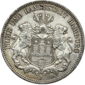 Niemcy, Cesarstwo Niemieckie 1871-1918, Hamburg, 3 marki 1908 J.