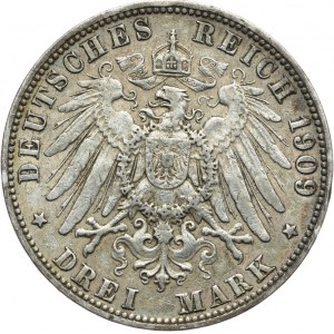 Niemcy, Cesarstwo Niemieckie 1871-1918, Hamburg, 3 marki 1909 J.