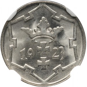 Polska, Wolne Miasto Gdańsk 1920-1939, 5 fenigów 1923, Berlin. NGC MS 65., efekt ducha