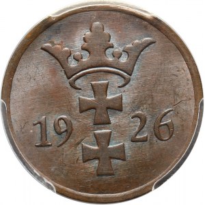 Polska, Wolne Miasto Gdańsk 1920-1939, 2 fenigi 1926, Berlin. PCGS MS 64 BN.