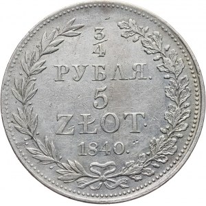 Zabór Rosyjski, Mikołaj I 1825-1855, 5 złotych - 3/4 rubla 1840 MW, Warszawa