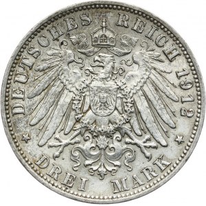Niemcy, Cesarstwo Niemieckie 1871-1918, Saksonia, Fryderyk August III 1904-1918, 3 marki 1912 E, Muldenhütten