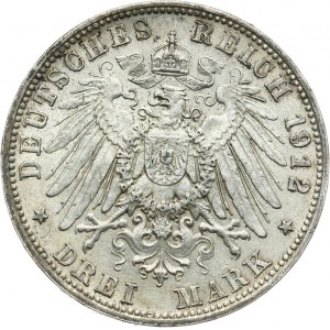 Niemcy, Cesarstwo Niemieckie 1871-1918, Bawaria, Otto 1886-1913, 3 marki 1912 D, Monachium