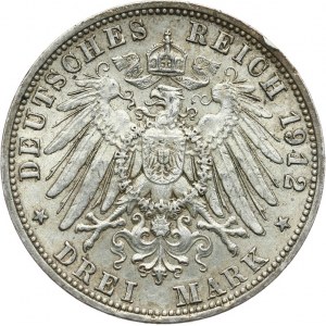 Niemcy, Cesarstwo Niemieckie 1871-1918, Bawaria - Otto 1886-1913, 3 marki 1912 D, Monachium