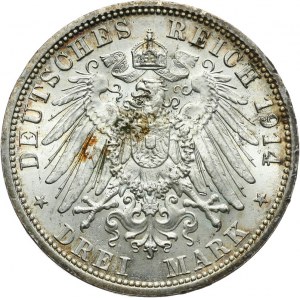 Niemcy, Cesarstwo Niemieckie 1871-1918, Prusy, Wilhelm II 1888-1918, 3 marki 1914 A, Berlin, popiersie cesarza w mundurze