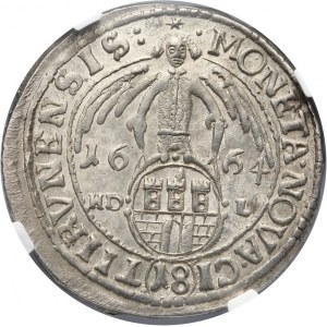 Polska, Jan II Kazimierz Waza 1649-1668, ort 1664, Toruń NGC MS63, RZADKI i PIĘKNY