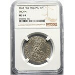 Polska, Jan II Kazimierz Waza 1649-1668, ort 1664, Toruń NGC MS63, RZADKI i PIĘKNY