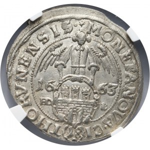 Polska, Jan II Kazimierz Waza 1649-1668, ort 1663, Toruń NGC MS64, popiersie z Orderem św. Ducha,R5
