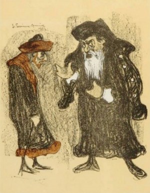 Stanisław (Rzecznik) Szreniawa-Rzecki (1888-1972), Józef Kotarbiński jako Shylock i Stanisław Bronicz jako Tubał w sztuce Szekspira „Kupiec Wenecki”” - z „Teki Melpomeny”