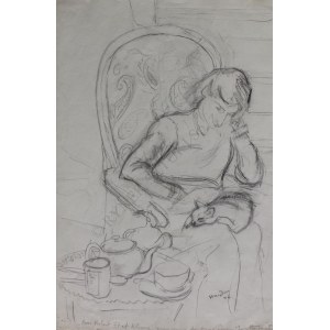 Henryk Hayden (1883-1970), Kobieta z kotem na kolanach (1946)