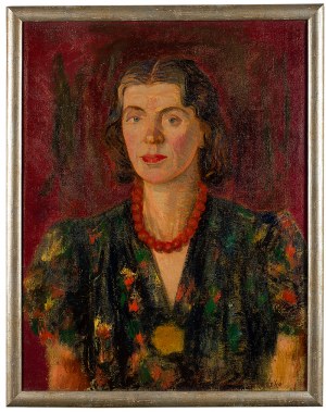 Edward Kokoszko (1900 Izdebno k.Grodziska Maz. - 1962 Warszawa), Portret kobiety w czerwonych koralach