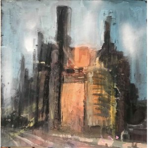 Paul Mitchell, olej na kartonie 30x30 cm industrial Londyn