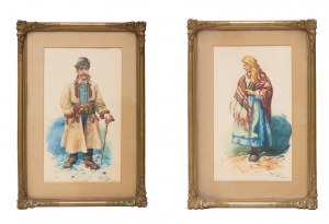 Antoni Sęk (1891 – 1926) Typy krakowskie – para akwarel