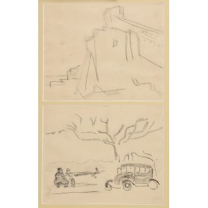 Tadeusz CYBULSKI (1878-1954), Para rysunków we wspólnej oprawie: Szkic budynku i Pejzaż uliczny, ok. 1923