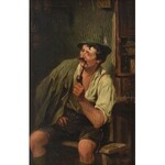 Zygmunt NADEL (1854-1926), Para obrazów: Mężczyzna palący fajkę, Szyjąca kobieta, 1903