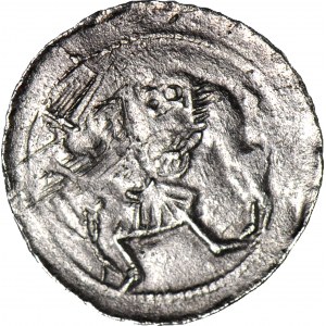 Władysław II Wygnaniec 1138-1146, Denar, Walka z lwem/ Książę i giermek, R2