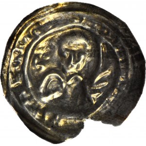 RR-, Mieszko III Stary 1173-1202, Gniezno, Brakteat łaciński, napis hebrajski obok księcia, R5