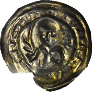 RR-, Mieszko III Stary 1173-1202, Gniezno, Brakteat łaciński, napis hebrajski obok księcia, R5