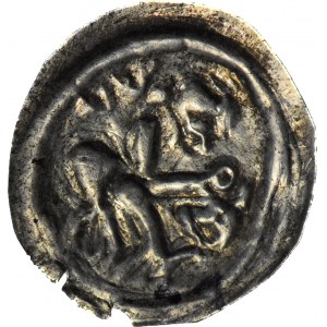 R-, Mieszko III Stary 1173-1202, Gniezno, Brakteat łaciński, Książę na koniu, napis hebrajski, odmienny stylistycznie, R4