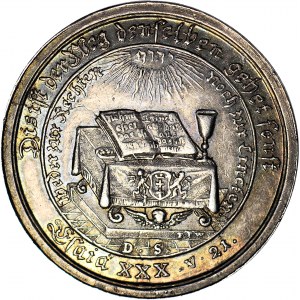 RR-, August II Mocny, Medal 1730, Gdańsk, Ag 43mm, 200-lecia Wyznania Augsburskiego, Chronogram